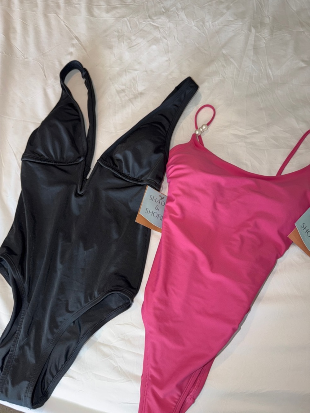 Shade & Shore Black & Hot Pink One-Piece Swimsuits